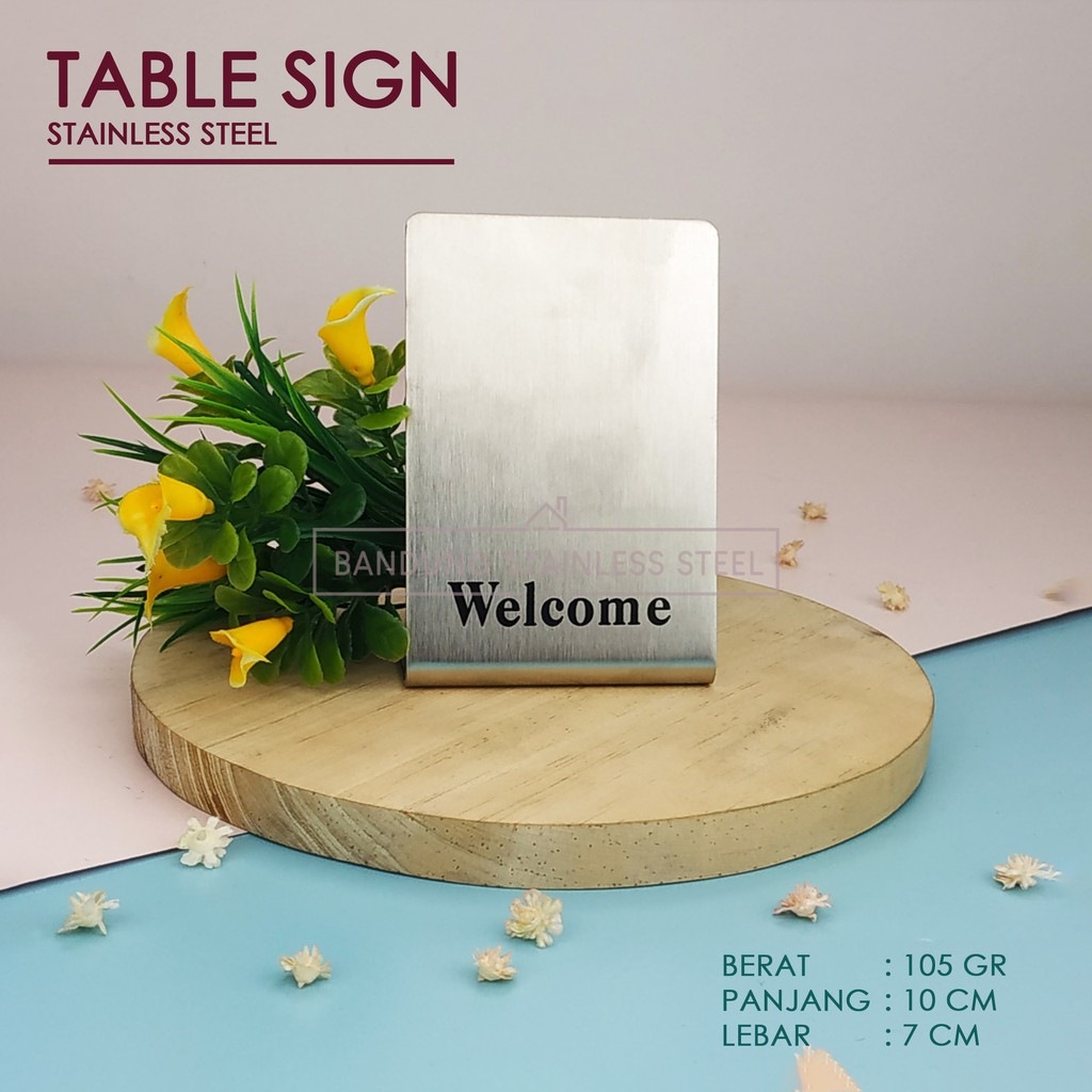 Table sign tanda meja restoran stainless steel reserved No smoking welcome