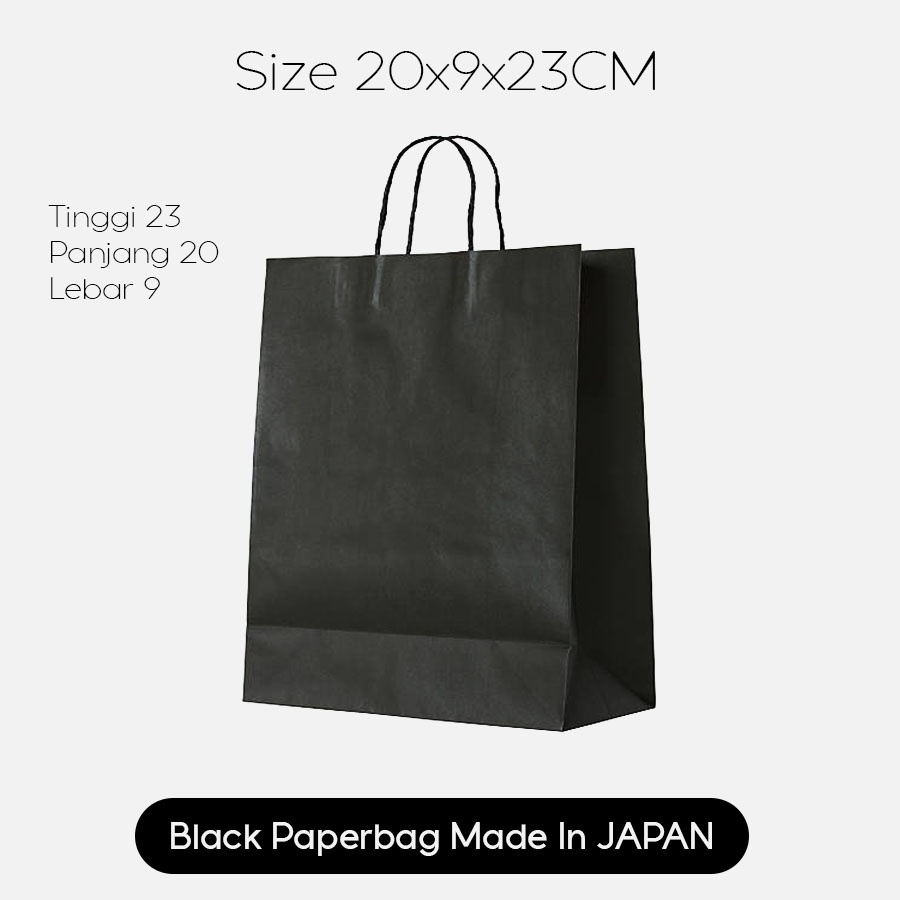 

(Tali Kertas) Paper Bag Hitam Polos 20x9x23cm / Paperbag Mini Warna Hitam Full Color / Paperbag kado souvenir wedding packing olshop warna hitam murah