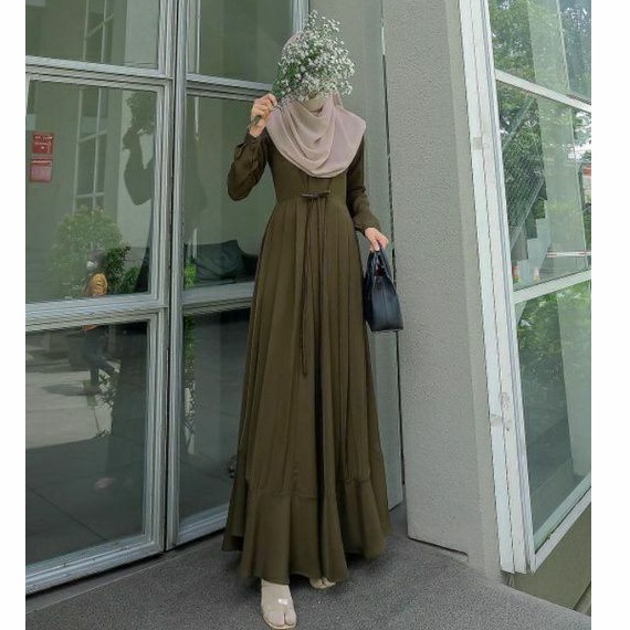 NADA DRESS EVOLVERE | Gamis Syari Polos Aksen Rok Lipit Cantik Bahan Sahara Platinum