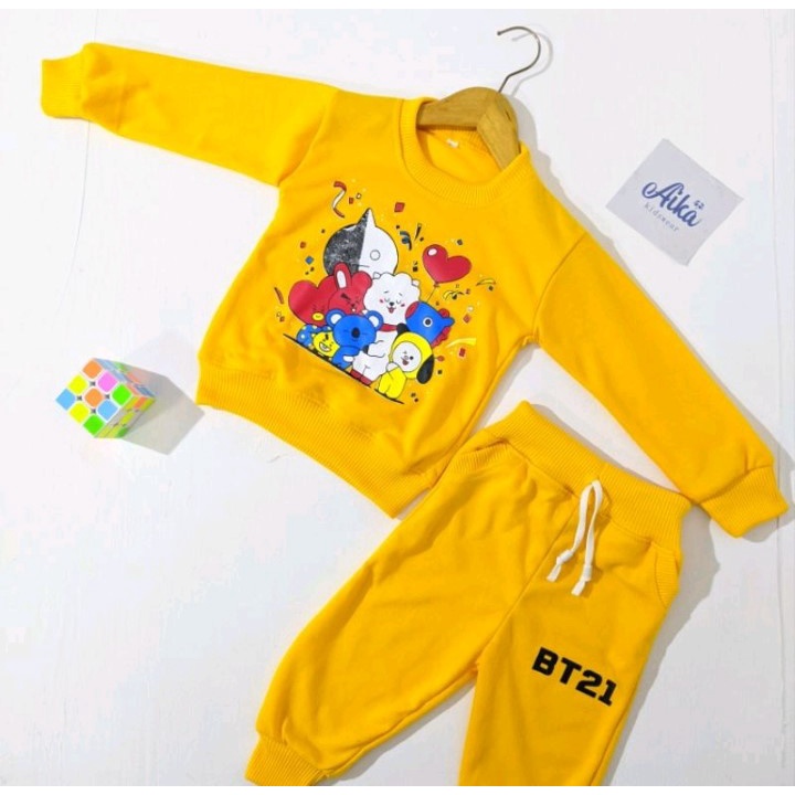BAJU SETELAN TIDUR ANAK CEWE MOTIF BT21/SETELAN ANAK CEWEK TERBARU