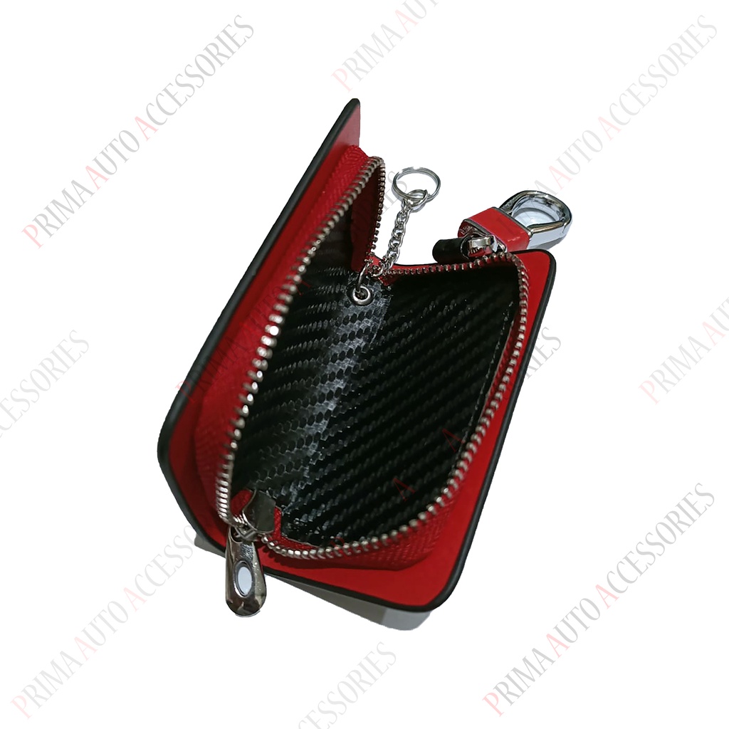 Dompet STNK Mobil Motif Carbon Hitam Merah