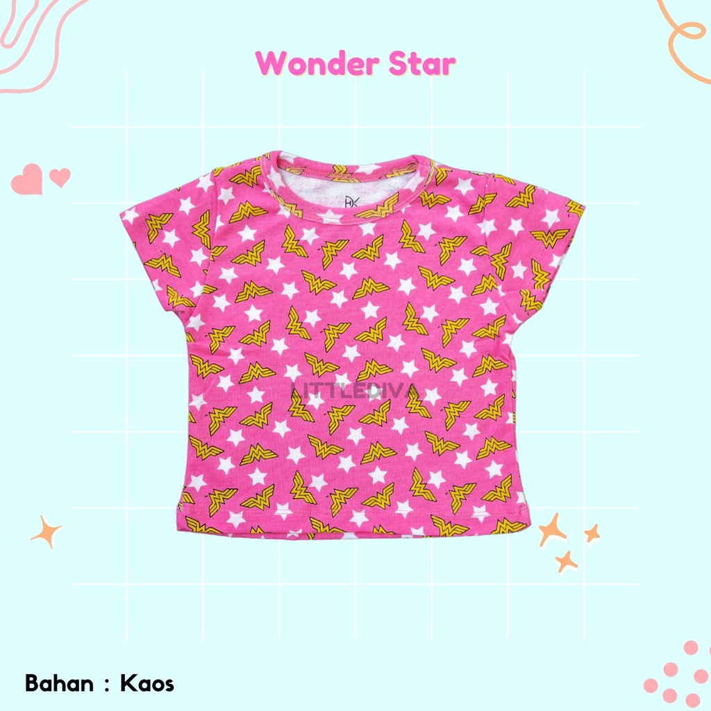 Wonder Star Kaos Oblong Anak Motif size S M L 1 3 5 tahun Boy girl