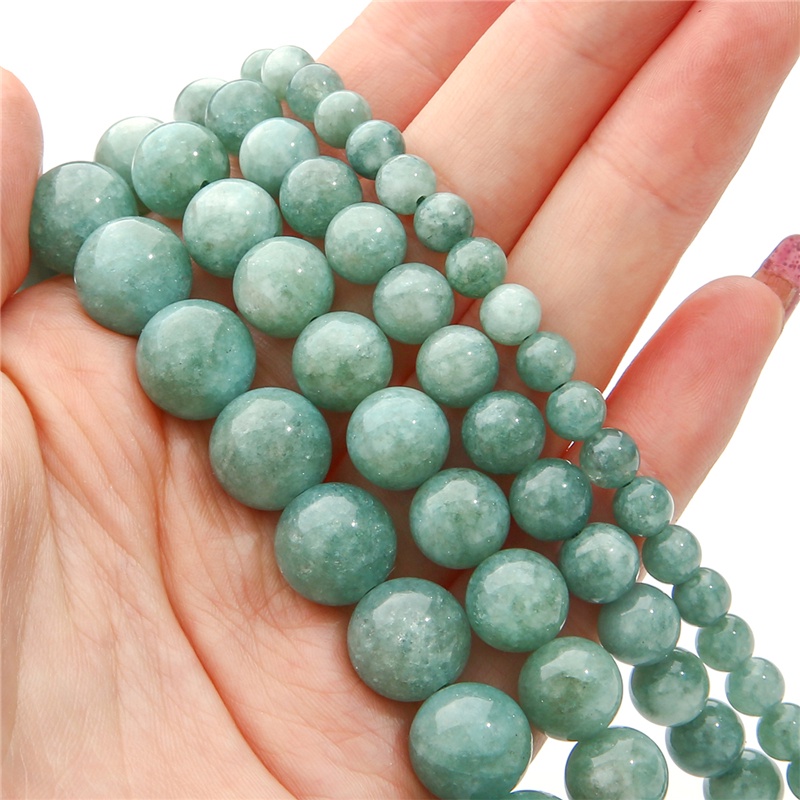 38 Cm 6-12 Mm 32-65 simulasi Burma Jade Hijau Massal Bulat Batu Manik-manik untuk Membuat Perhiasan DIY Gelang Kalung Aksesoris