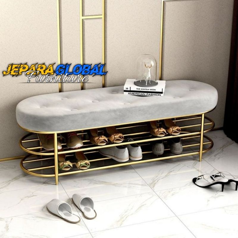 kursi sofa stool & rak sepatu besi (kursi sofa,kursi teras,rak sepatu oval )
