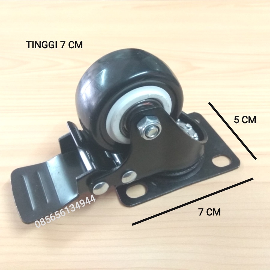 Roda 2" Rem Hidup Hitam Putih / Roda Caster 2 Inch 7 cm Lemari Etalase Trolly Dorong Barang