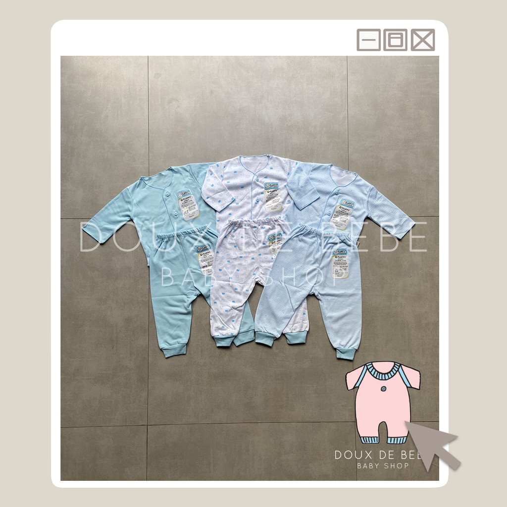 [MOMMYONLINE] Fluffy Baju Celana Bayi Lengan Panjang Fluffy 1 Set Newborn 0 - 3 bulan Warna Biru Seri / Blue Series