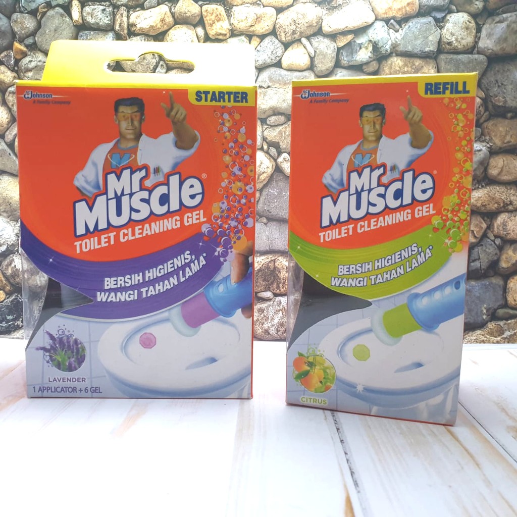 mr muscle dengan 1 aplikator dan 2 refill gel pengharum toilet