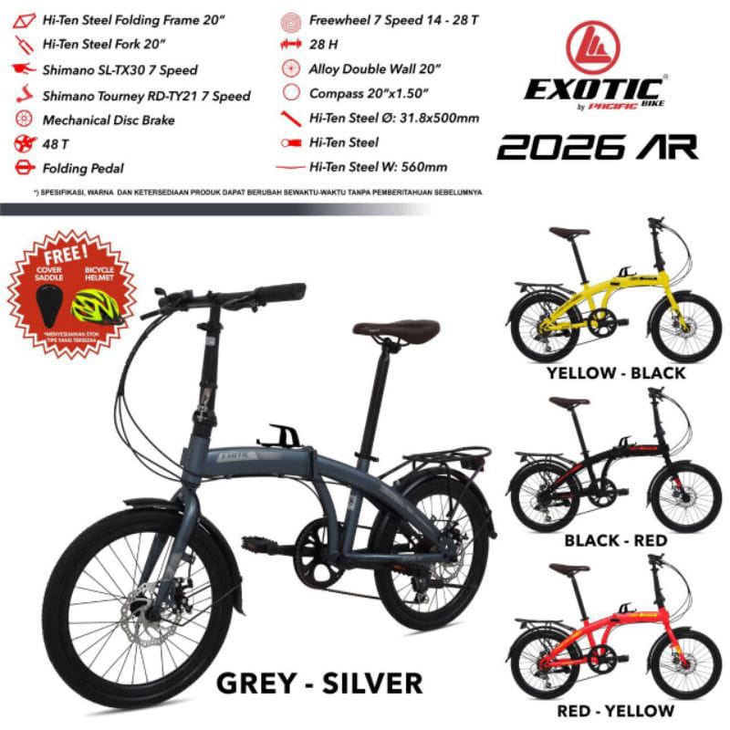 Sepeda Folding Seli Lipat EXOTIC 20 2026 AR DISC Velg tinggi Murah harga terjangkau
