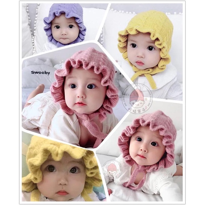 Topi Bayi Rajut BONNET Tali /Kupluk Bayi 0-3Tahun