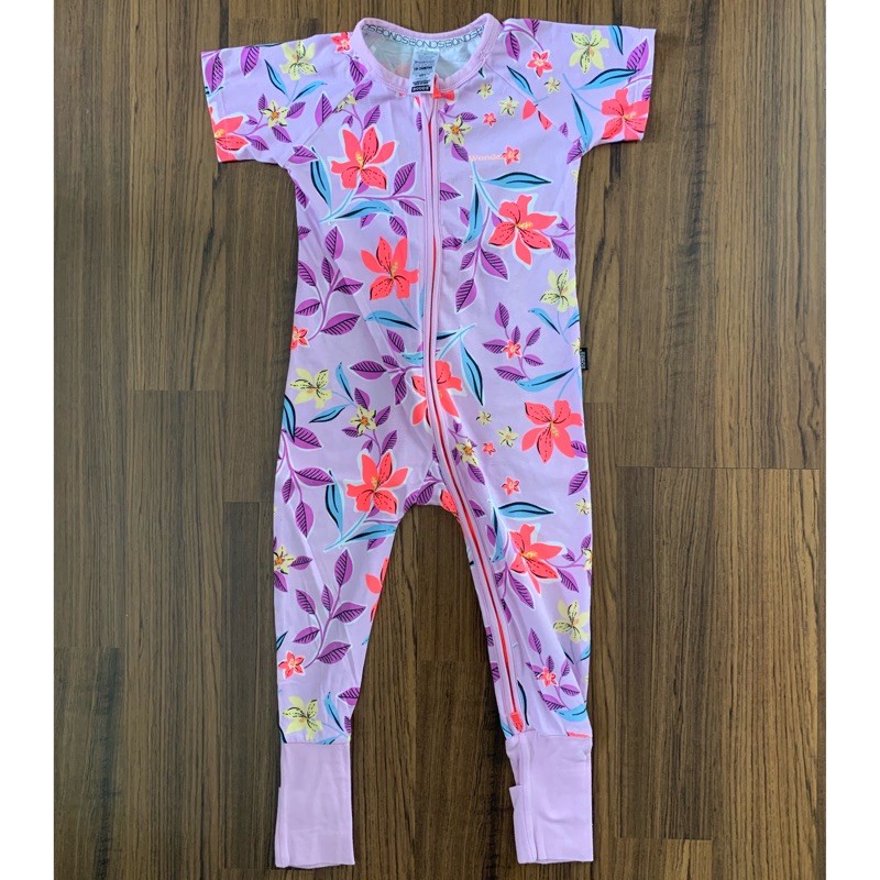 (PRELOVED) Bonds Wondersuit Short Sleeves 18-24 months Purple Blooms / Bonds Sleepsuit