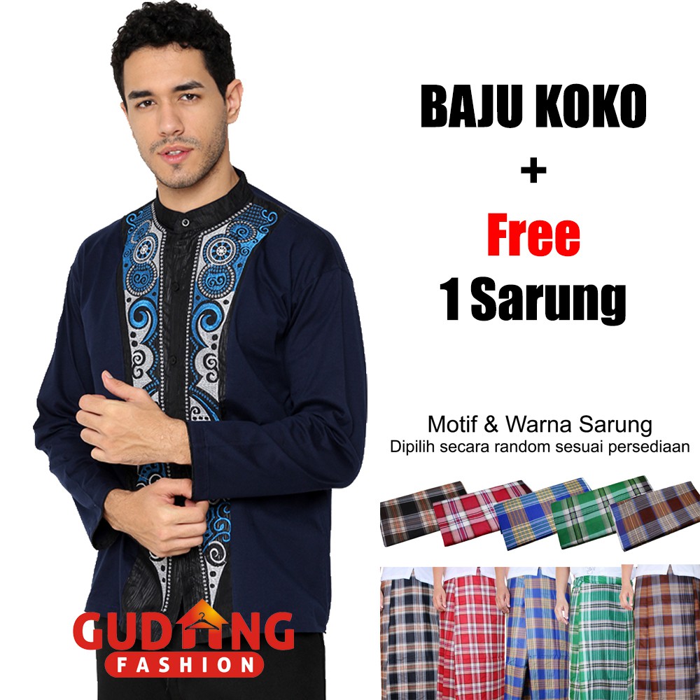 Baju Koko Lengan Panjang Plus Sarung (Banyak Pilihan Warna)