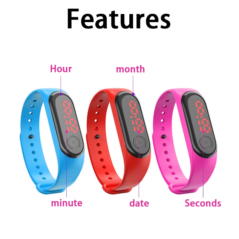 COD❤Olahraga Unisex Led Digital Watch Multicolor Bahan Silikon Jam Tangan Elektronik Tri