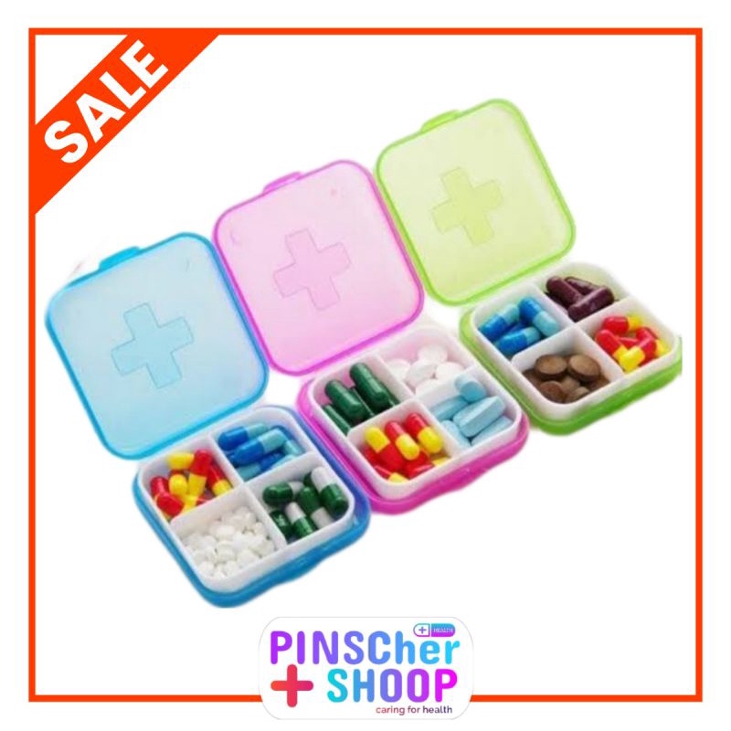 Kotak Obat Pil Box Mini 4 Sekat Medicine Box Portable Tempat Penyimpan Accesoris