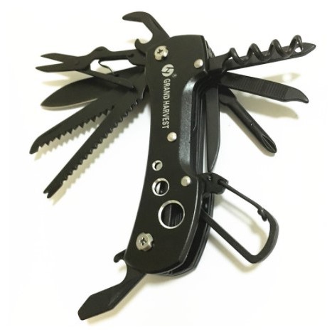 [ALAT SERBAGUNA ] - KNIFEZER Grand Harvest Pocket Knife EDC Multifungsi Titanium - MKE16 - Black