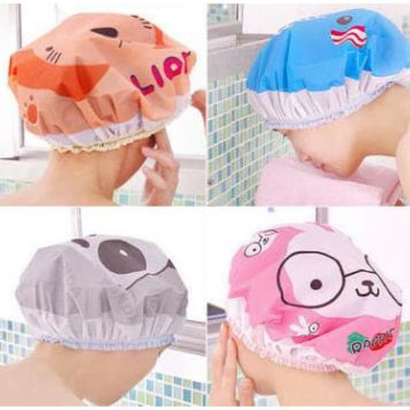 Shower Cap Karakter Kartun / Topi Mandi Lucu / WaterProof