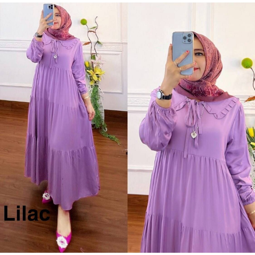 Gamis Terbaru Velove Susun Jumbo Polos Rayon Premium Dress Wanita Susun Lengan Panjang Baju Wanita Busui Kekinian LD 120 cm