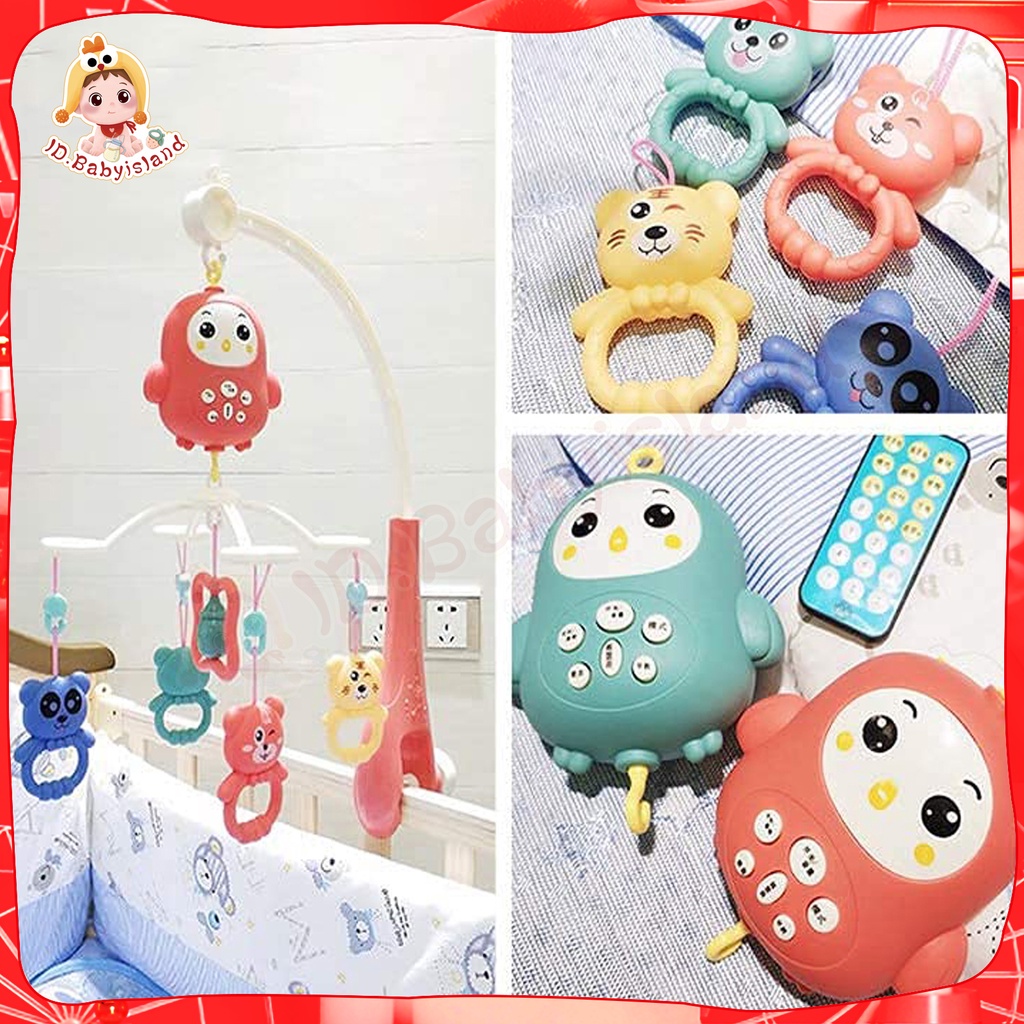 [cod] Baby Crib Mobile 0-12 Bulan Mainan Rattle Music Remote Control Memutar Bel Tempat Tidur 4 Warna