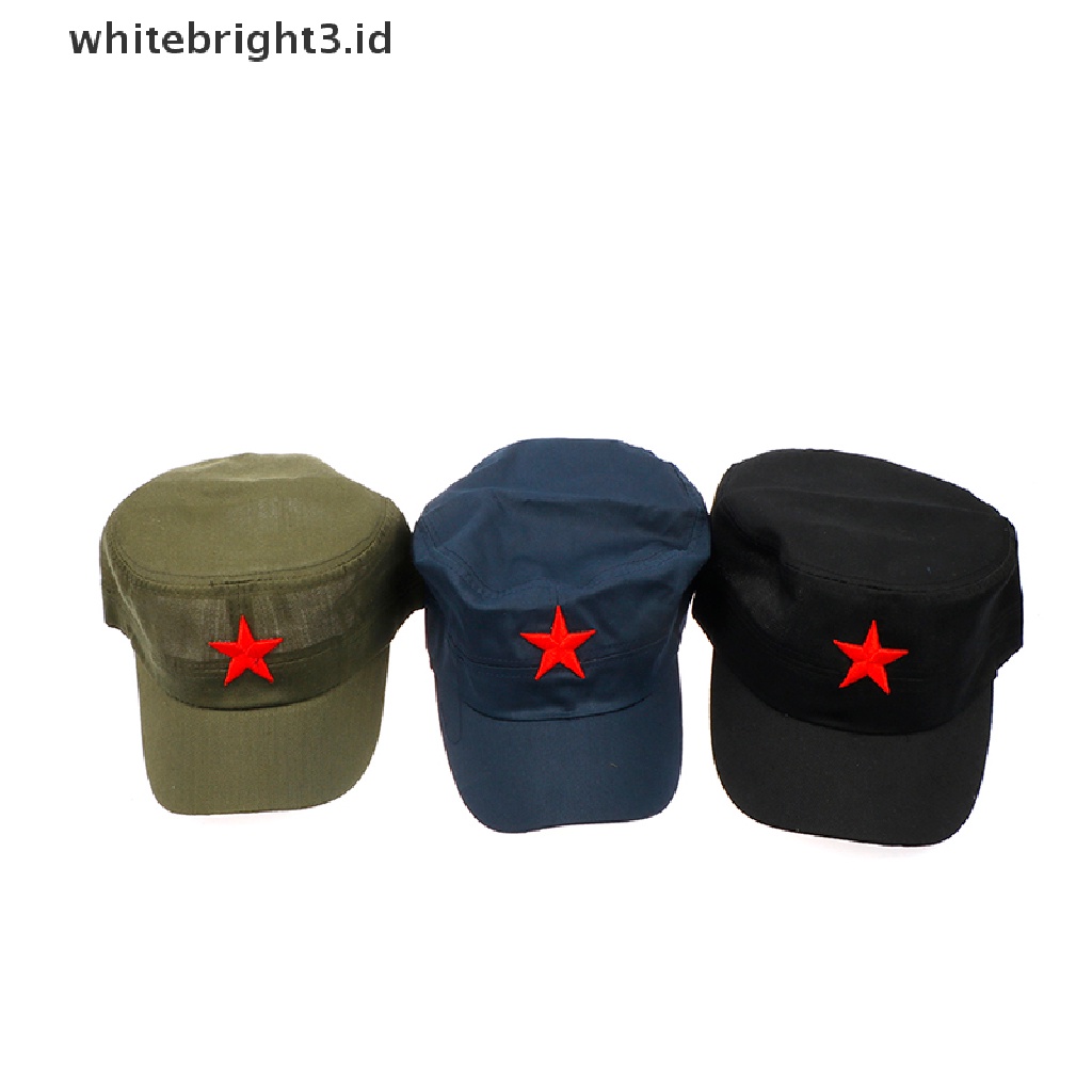 (whitebright3.id) 1pc Topi Flat Casual Adjustable Motif Bintang Merah Bahan Katun Untuk Unisex / Pria / Wanita