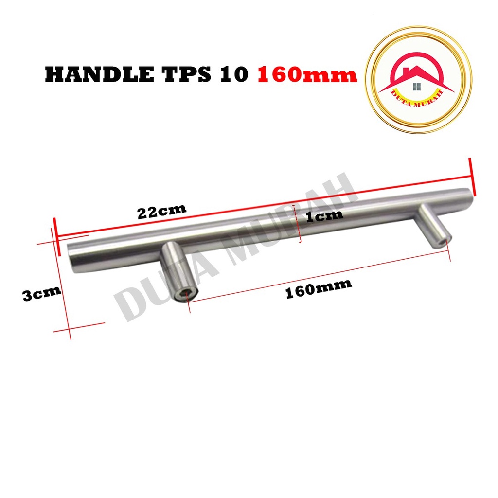 Handel TPS 10 Solid Handle Lemari / Laci  160 MM / 192 MM (Besar)  Stainless Hairline (1 pcs). Kwalitas Terbaik