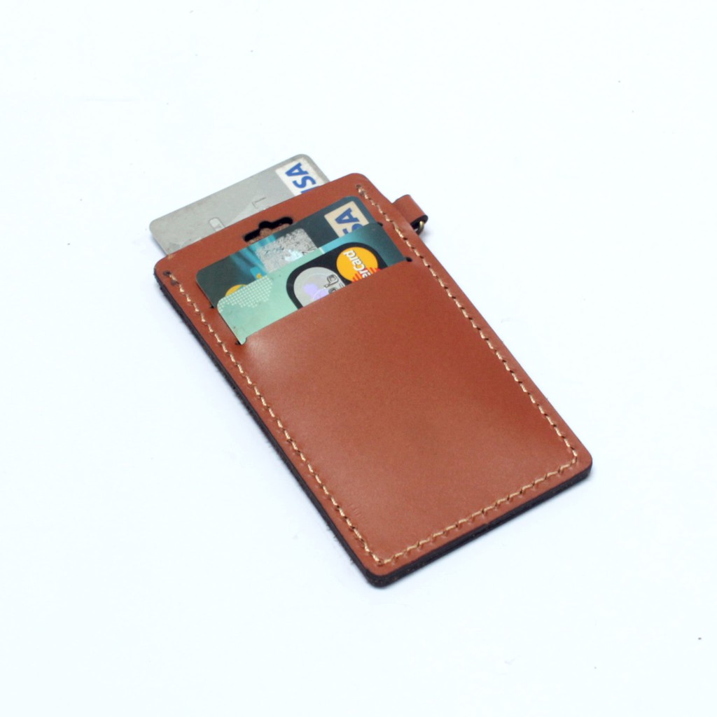 gantungan dompet ID card kulit tan - tali id card holder - PHID827