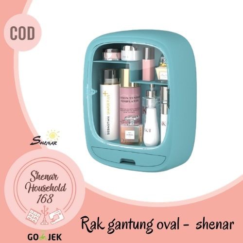 SHENAR , TEMPAT MAKE UP /RAK GANTUNG KOSMETIK OVAL / KOTAK MAKE UP KAMAR MANDI/RAK TEMPEL ORGANIZER