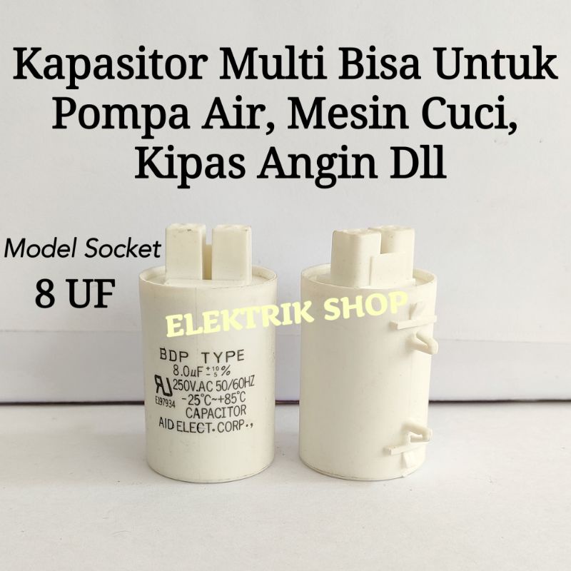 KAPASITOR MULTI MODEL SOCKET 8UF BISA UNTUK POMPA AIR, MESIN CUCI KIPAS ANGIN DLL