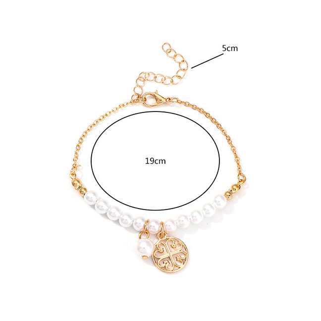 LRC Gelang Tangan Fashion Gold Alloy Symbol Pendant Pearl Bracelet F75537