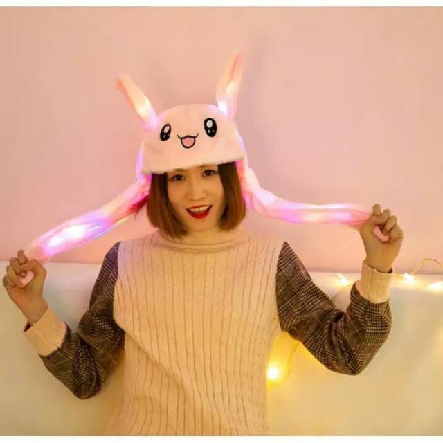 Topi kelinci Korea LED lampu Bunny Hat