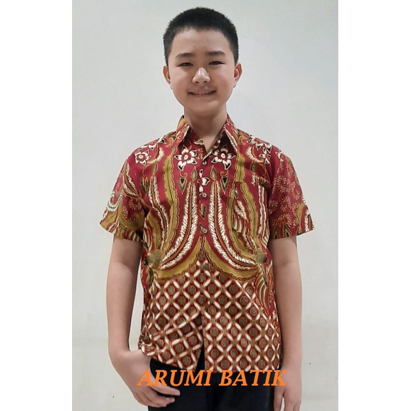 Kemeja Anak Laki Laki Seragam Sekolah Batik 2977 Merah KB PAUD TK SD