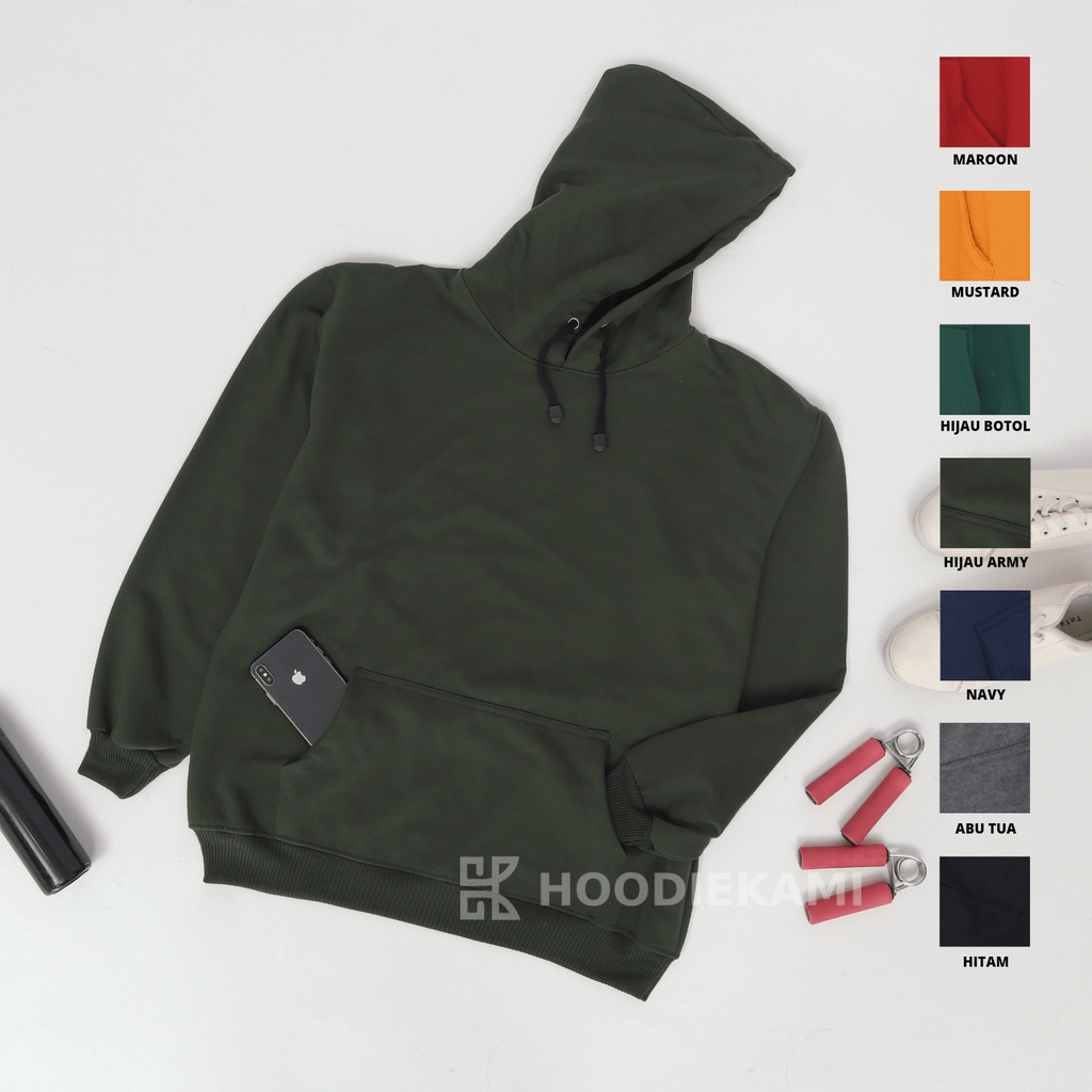 (BISA COD) PROMO HOODIE POLOS PRIA WANITA JUMPER FLEECE TERMURAH M-L-XL-HIJAU ARMY