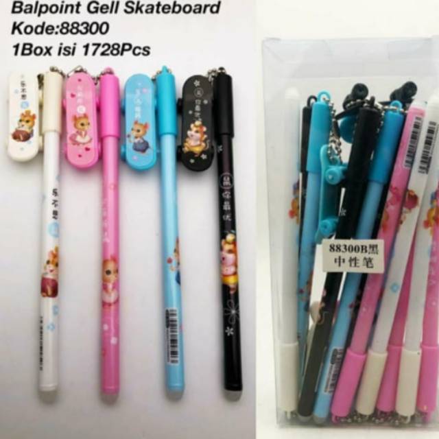 

12pcs Balpoint Gel Skateboard / Pulpen Gantungan Skateboard