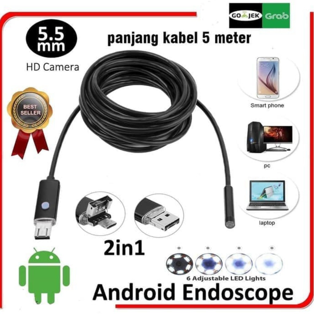 NoV ENDOSCOPE KABEL Camera Android 5M 5.5MM LENS Pengintai Android dW
