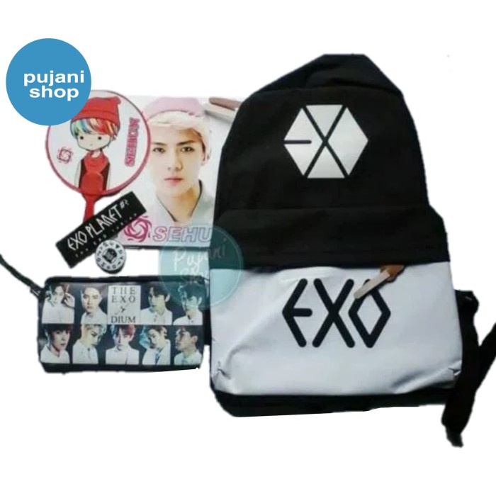 

(TERLARIS) paket sekolah EXO (tas+buku tulis+pencilcase+kipas+sticker+pin)