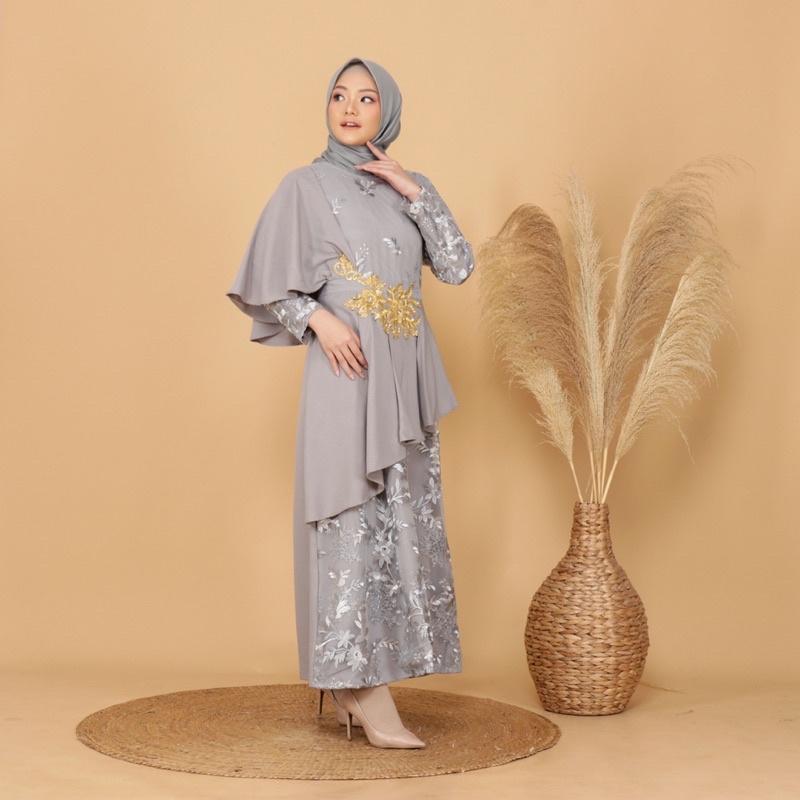 Gamis Zolan Selendang Brukat Tile Bordir Remaja Dewasa Pesta Wanita Muslim