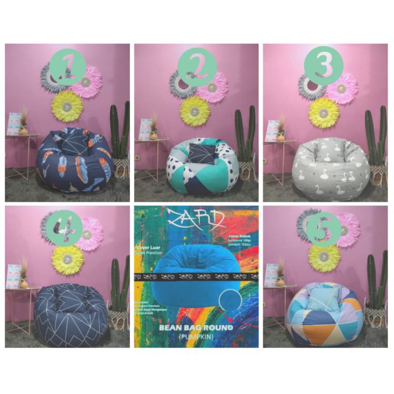 Bean bag Pumpkin Sofa Bulat Bahan Kain Motif Ukuran L dan XL