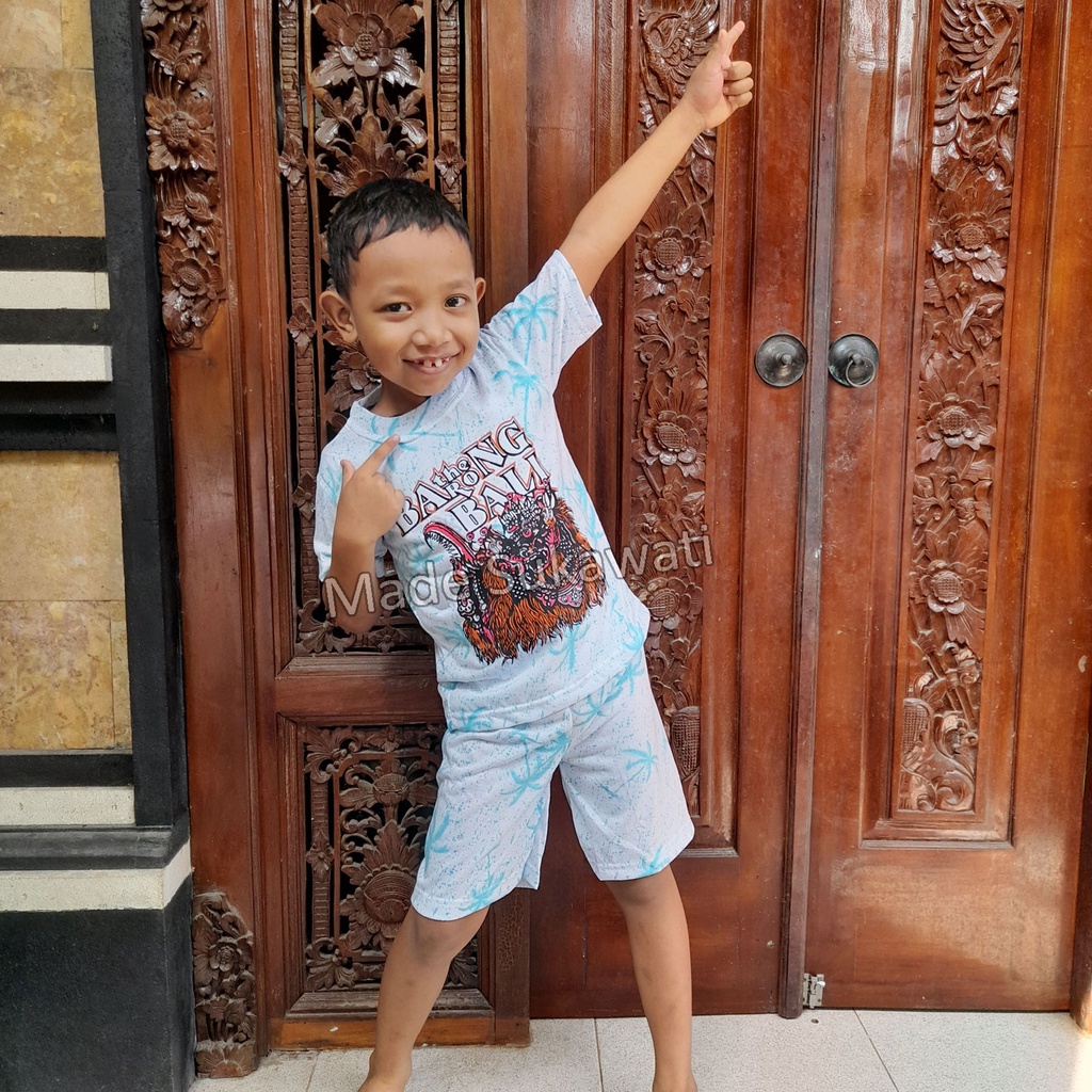 Setelan Baju celana anak gambar barong khas bali