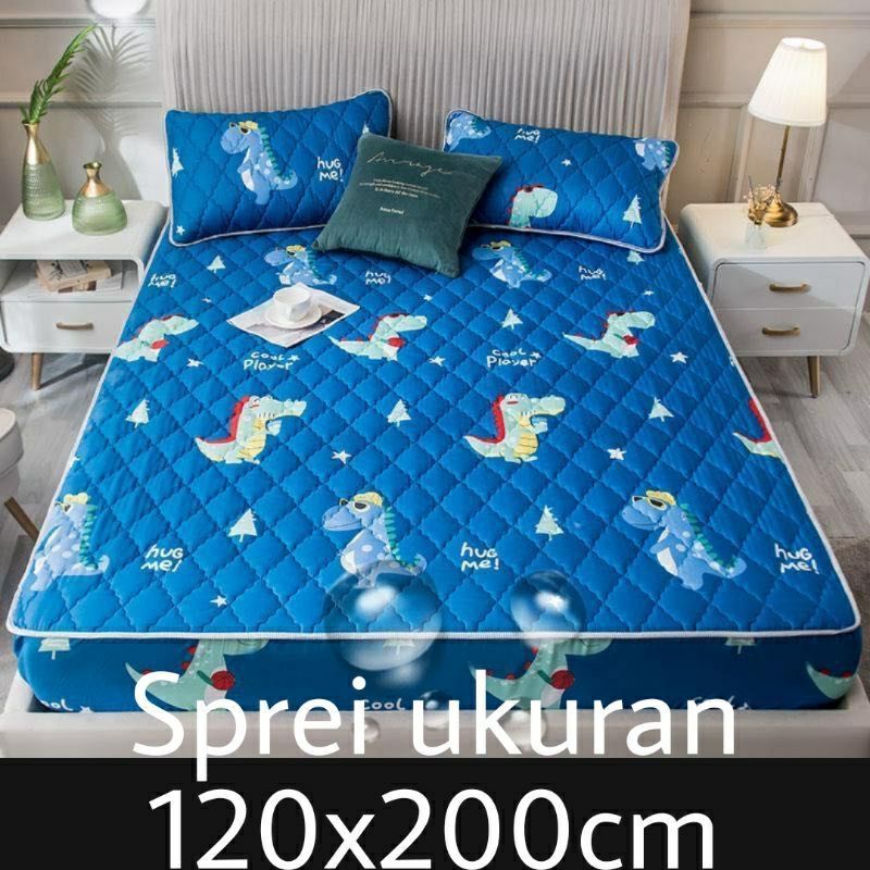 Sprei Sultan Waterproof anti ompol anti tahan air size 120x200 90x200 160x200 180x200 Seprei Adem full Karet tipe 1 2 3-Waterprof dino biru