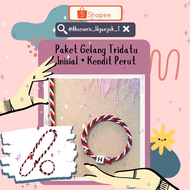 [ Paket ]Kendit Bayi Telon + Gelang Inisial / Tridatu Bayi