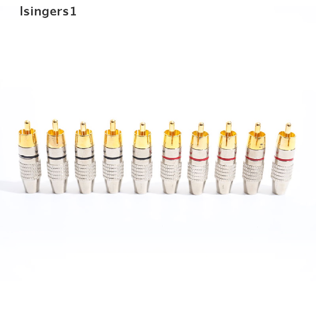 (lsingers1) 10pcs / Set Plug Konektor RCA Male Lapis Emas Untuk Kabel Audio / Video