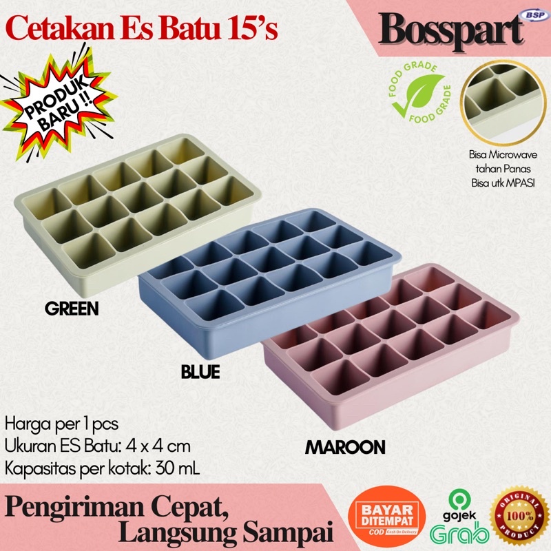 Cetakan Es Batu Silikon / Silicone Ice Cube Try / Cetakan Es Batu 15 sekat / Cetakan Mpasi 6 sekat