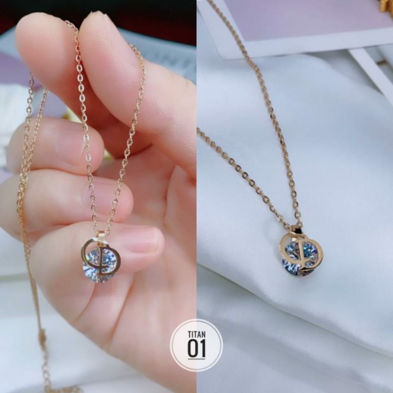 Kalung Permata Zircon Bulat Titanium N19082111