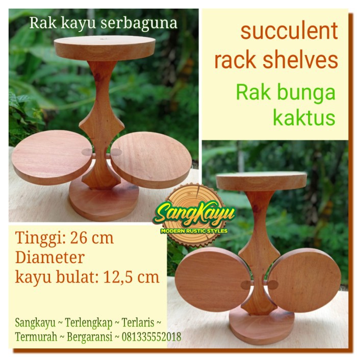 Rak kayu serbaguna T-26x28 cm rak kayu bunga kaktus succulent rack