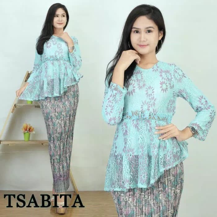 setelan kebaya brokat two tone tosca / coksu / pink / salem / hijau