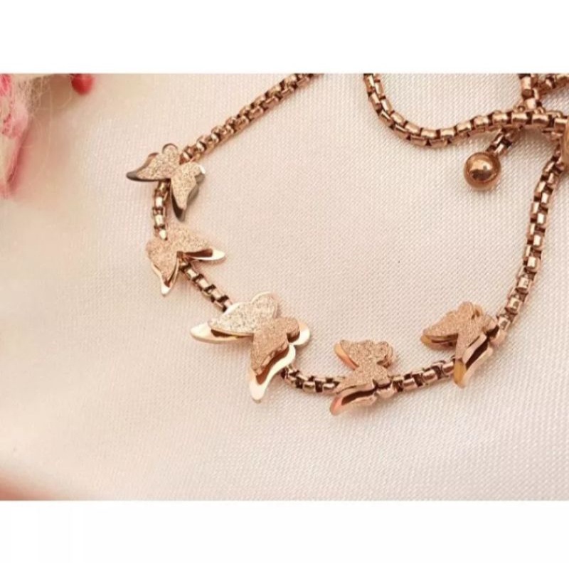 Gelang Serut Wanita Kupu Rosegold Titanium Anti Karat