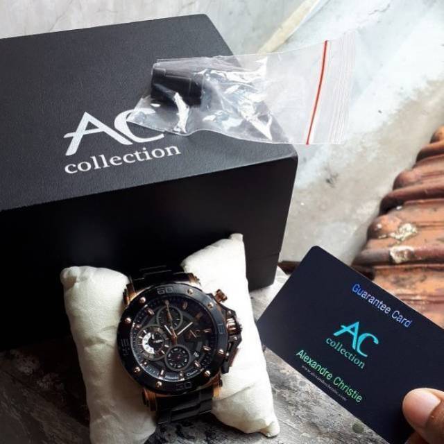 Jam Tangan Pria Alexandre Christie AC 9205MC Black RoseGold Original