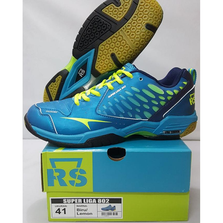 Original Rs Super Liga 802 Blue Lime Sepatu Badminton