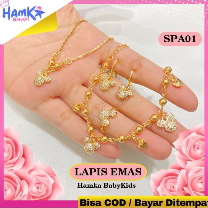 Satu Set Perhiasan Anak Perempuan Xuping Asli Lapis Emas Kalung Gelang