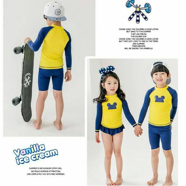 Setelan Baju Renang Anak Cowok&amp;Cewek Bear Yellow Blue