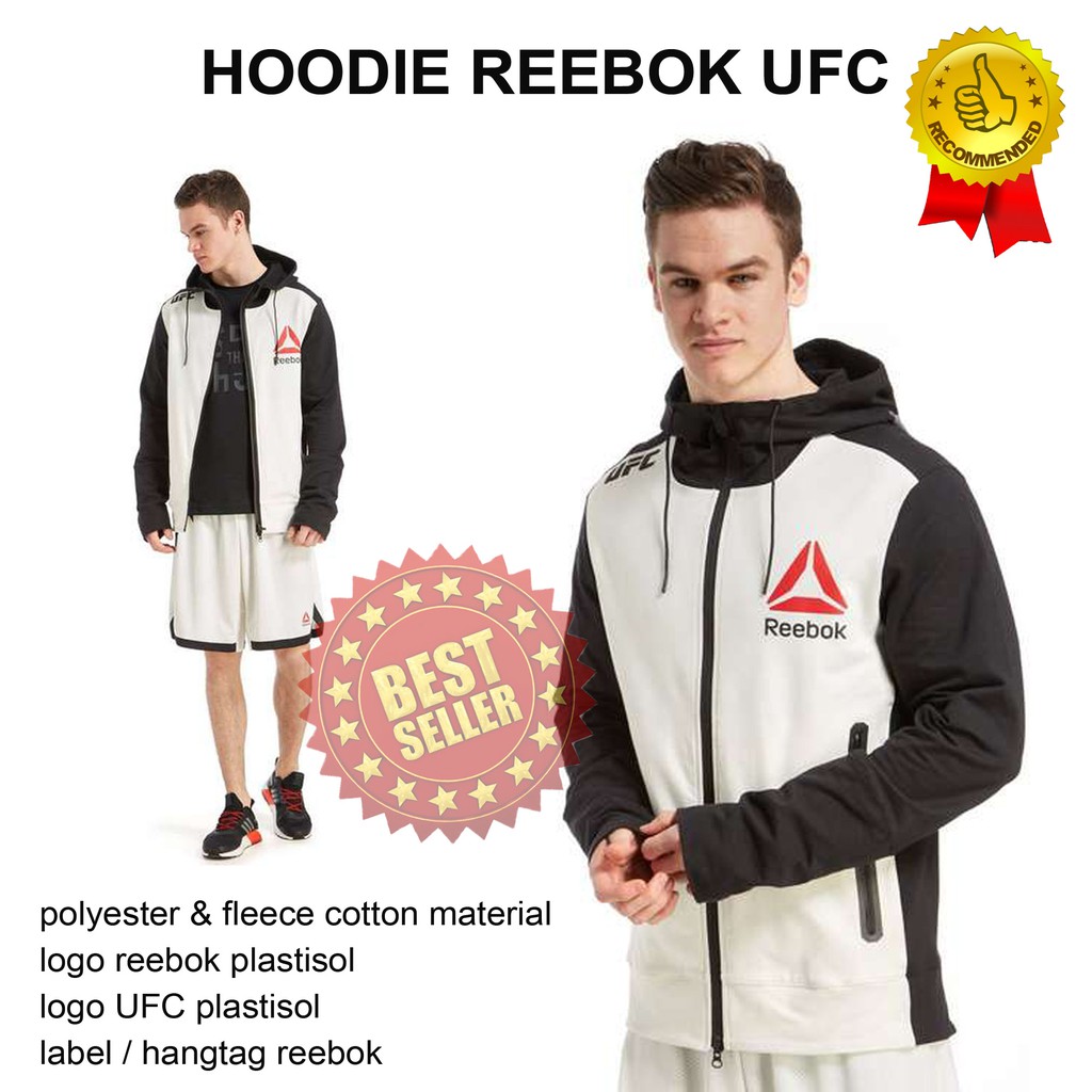 JAKET HOODIE UFC / JAKET REEBOK / HOODIE UFC FK BLACK WHITE WALKOUT PREMIUM