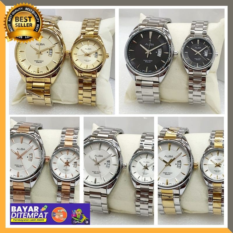 JAM TANGAN COUPLE ALBA RANTAI DATE SAMPING MURAH | JAM TANGAN PRIA ALBA | JAM TANGAN WANITA ALBA